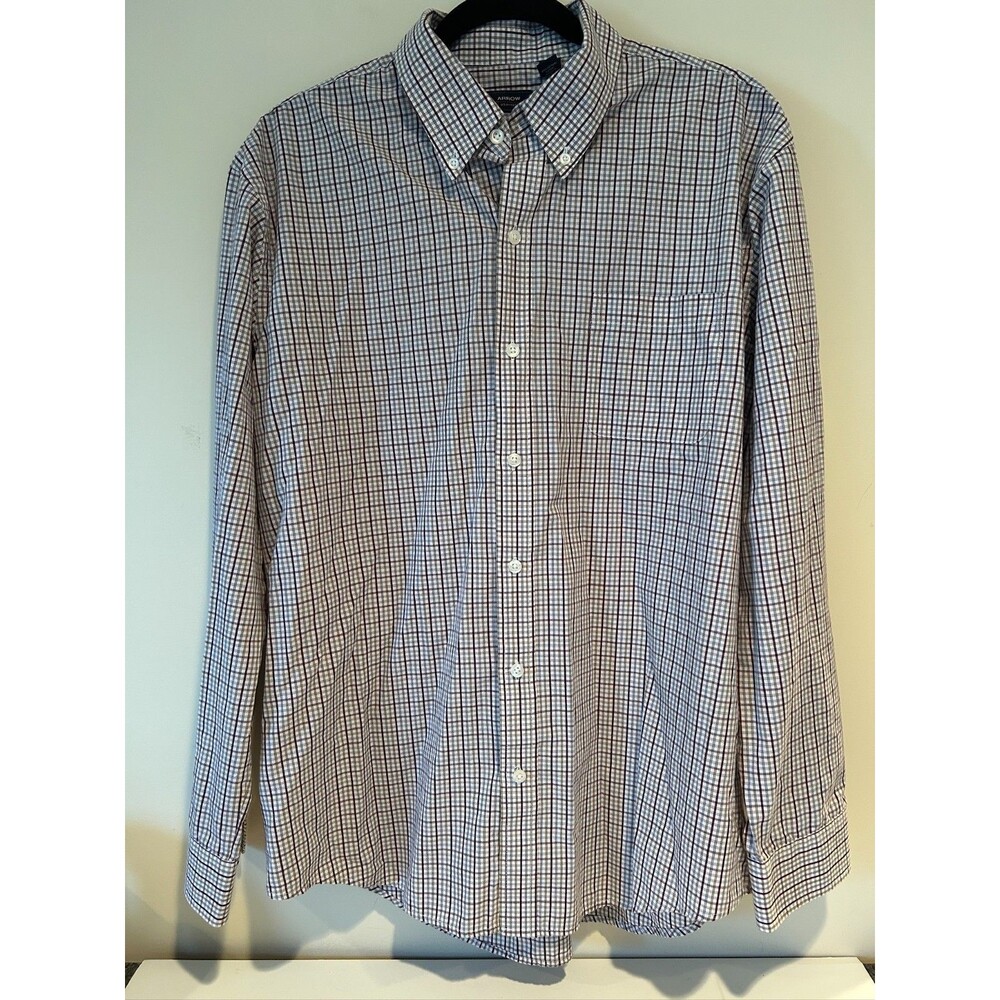 Arrow Dress Shirt Men L Redish/Beige/Multicolor Plaid  Button-Down - EUC